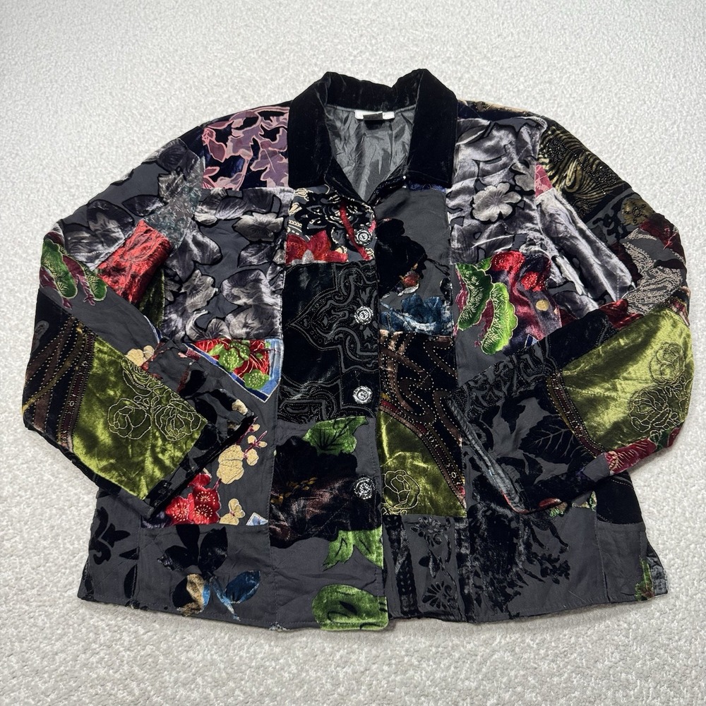 Ania A Women Jacket Vintage Silk Blend Patchwork Asian Inspired Velvet Floral M